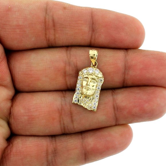 10K Yellow Gold CZ Jesus Head Face Pendant